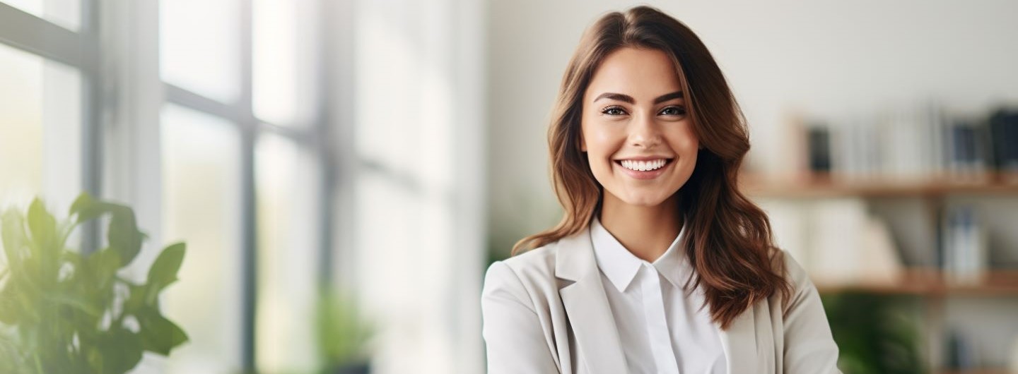 Human Resources / HR Studium: Eine junge Human Resources Mitarbeiterin lächelt in die Kamera