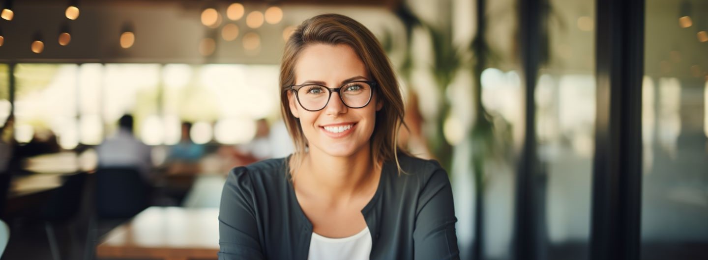 Angewandte Psychologie Studium: Junge Psychologin mit Brille schaut lächelnd in die Kamera