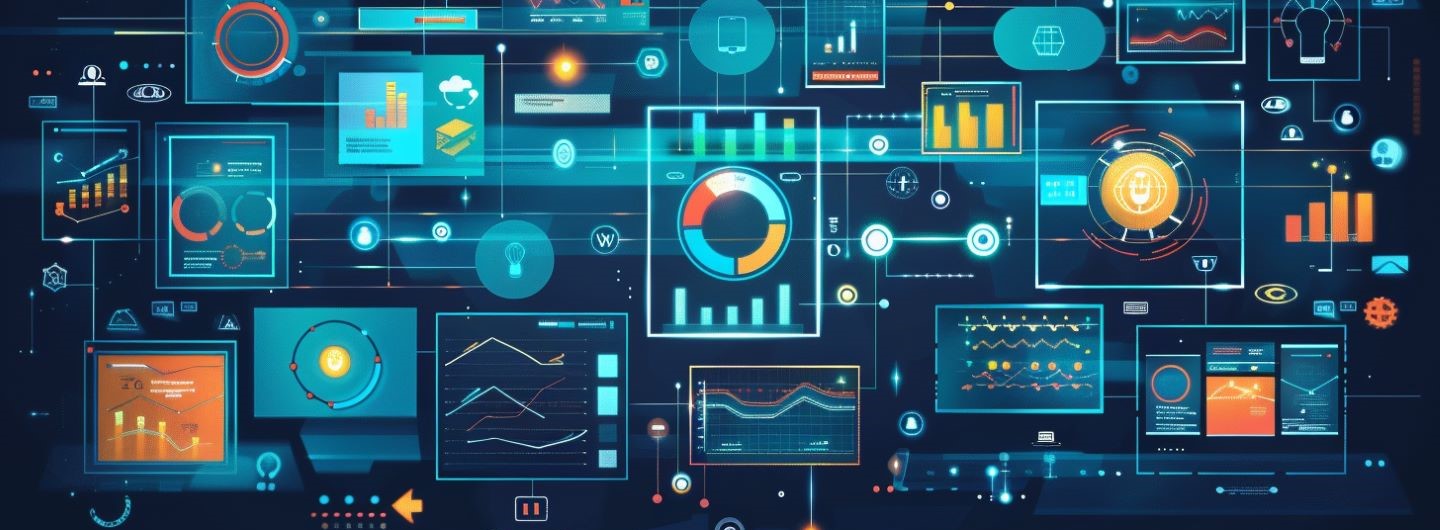 Business-Kollaborationstools Weiterbildung: Virtueller Screen mit Symbolen und Icons