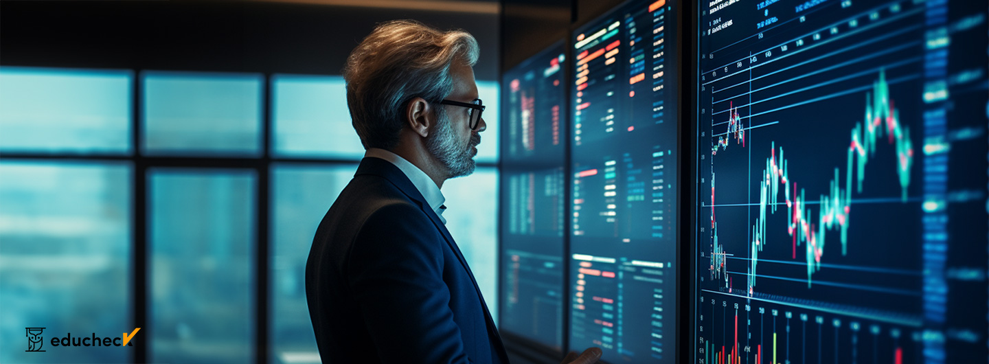 Finanzmathematik Studium: Ein Finanzmathematiker guckt auf eine digitale Analyse