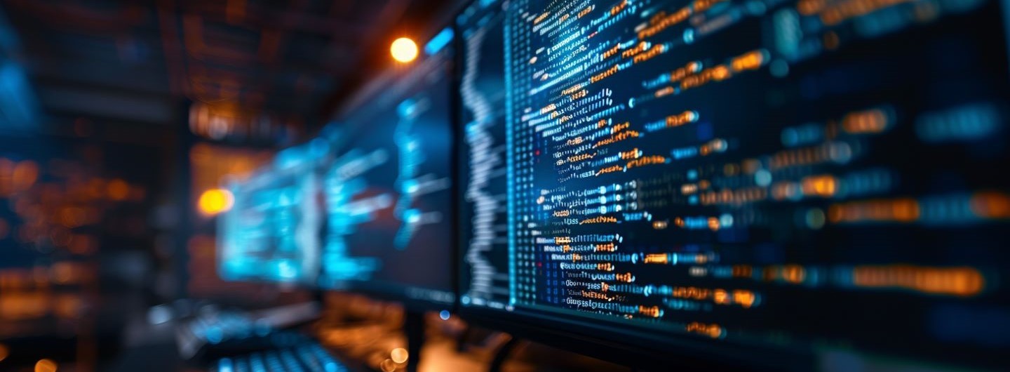 Grundlagen der objektorientierten Programmierung Weiterbildung: ein Arbeitsplatz mit mehreren Monitoren und Programmiersprache darauf