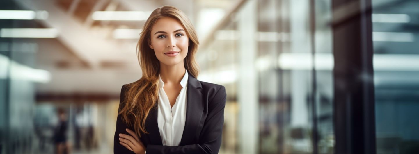 IT-Betriebswirt Weiterbildung: eine junge IT-Betriebswirtin im Businesslook guckt selbstsicher in die Kamera