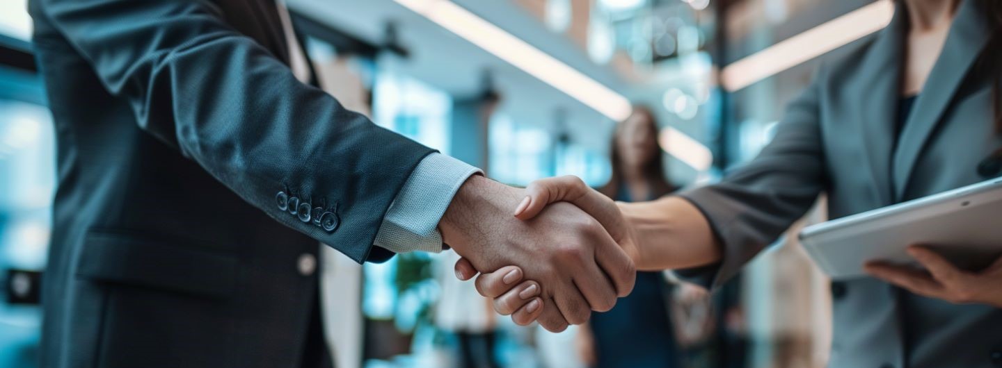 Mergers and Acquisitions Weiterbildung: Geschäftspartner reichen sich die Hand
