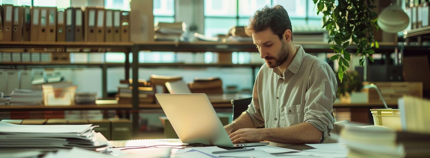 Personalsachbearbeiter Weiterbildung: ein Personalsachbearbeiter arbeitet am Schreibtisch in einem Büro