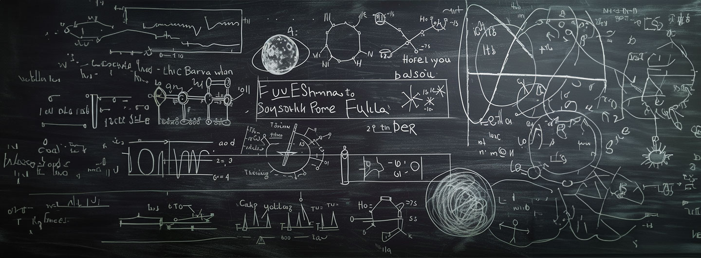Physik Studium: Eine Tafel voll mit physikalischen Zeichen