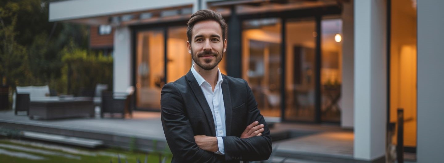 Real Estate Manager Weiterbildung: ein Real Estate Manager steht vor einem modernen Haus