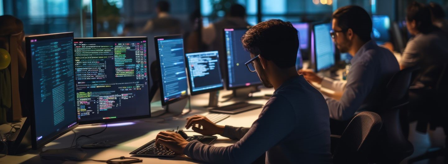 SQL-Coding Weiterbildung: SQL Programmierer sitzen an ihren Rechnern