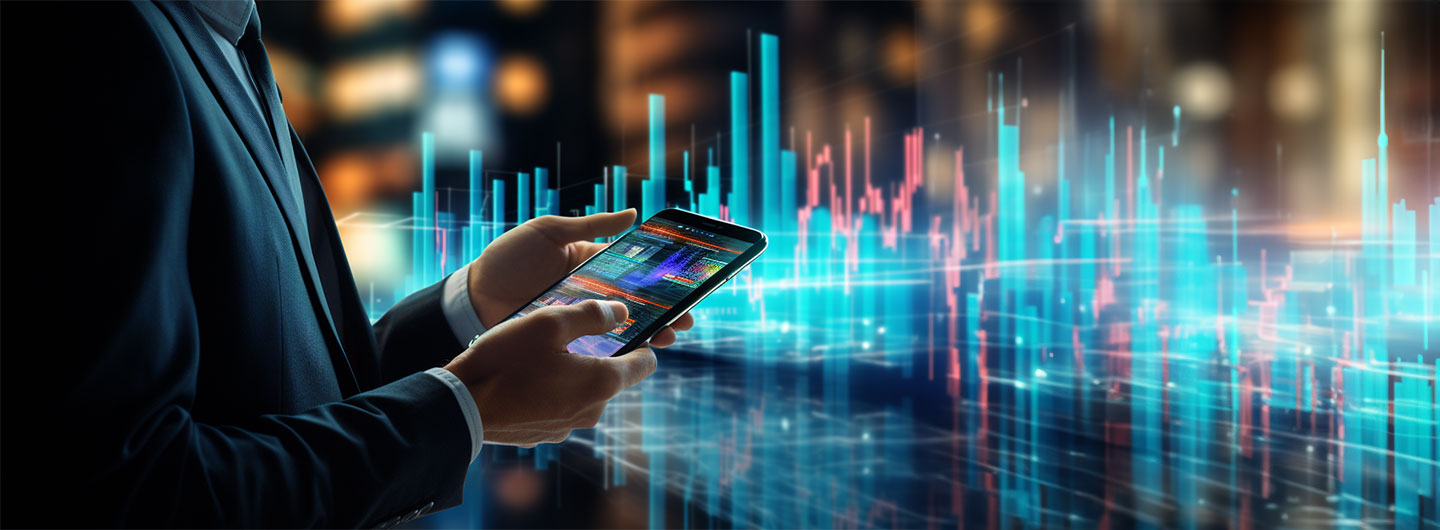Statistik Studium: ein Mann analysiert Daten mit einem Tablet