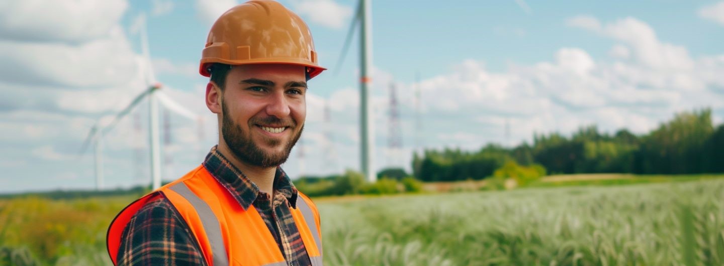 Umweltingenieurwesen Studium: Umweltingenieur arbeitet in einem Windpark