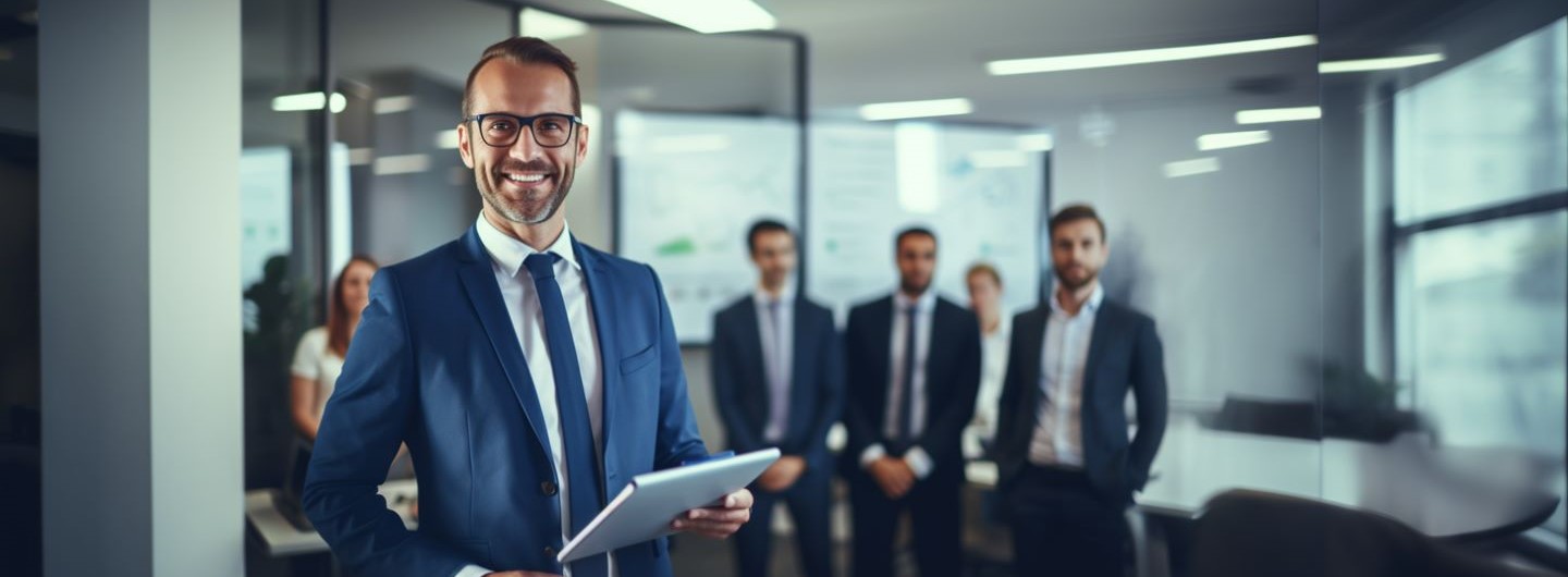 Wissensmanager Weiterbildung: Ein Wissensmanager präsentiert seinen Kollegen seine Strategie