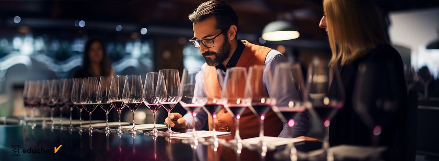 WSET Ausbildung: Ein Somelier verköstigt verschiedene Weine