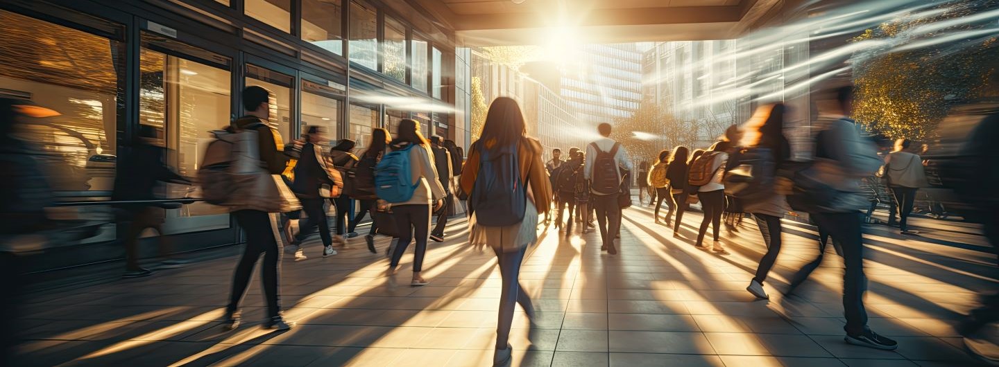 Schüler auf einem modernen Campus